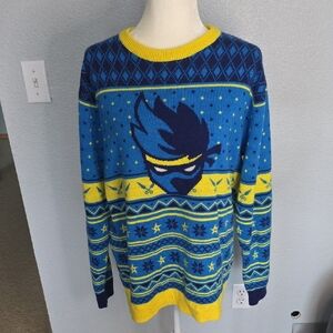 Ninja Blue and Yellow Crewneck Sweater with Nautical Design Men's Size XL